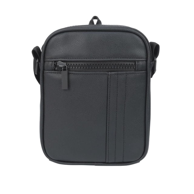 R70 Sac à Bandoulière Compact pour Homme en PVC Noir durable avec Poche avant à Fermeture Éclair, Détail de Surpiqûre Verticale, Bandoulière Ajustable et Fermeture Éclair Supérieure pour un Accès Facile, Idéal pour un Transport Quotidien Mains Libres.