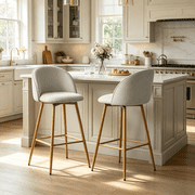 Homy Casa 2-Piece 26'' Counter Bar Stools, Swivel Upholstered Fabric Bar Chairs for Kitchen Island, Beige