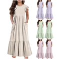 thumbnail image 2 of yoeyez Robes d'Été pour Filles Taille 6-12 Robe Maxi à Volants à Étages à Manches Volantées pour Préadolescentes Col Rond Mode Robe à Pois avec Poches Robe Mi-Longue Vert, 6 Ans, 2 of 7