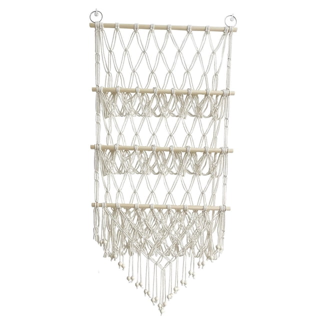 Luzkey Stuffed Animal Hammock Stuffed Toy Net Toy Storage Boho Macrame Three Layers Hanging Storage Net Organizer Holder for Bedroom Beige