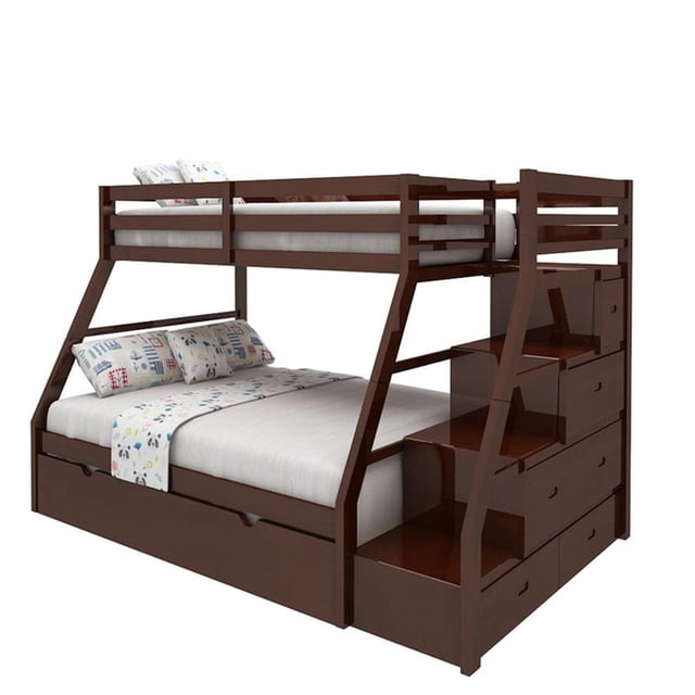 Pemberly Row Lit Superposé Contemporain en Pin avec Rangement, Simple sur Double, Couleur Espresso
