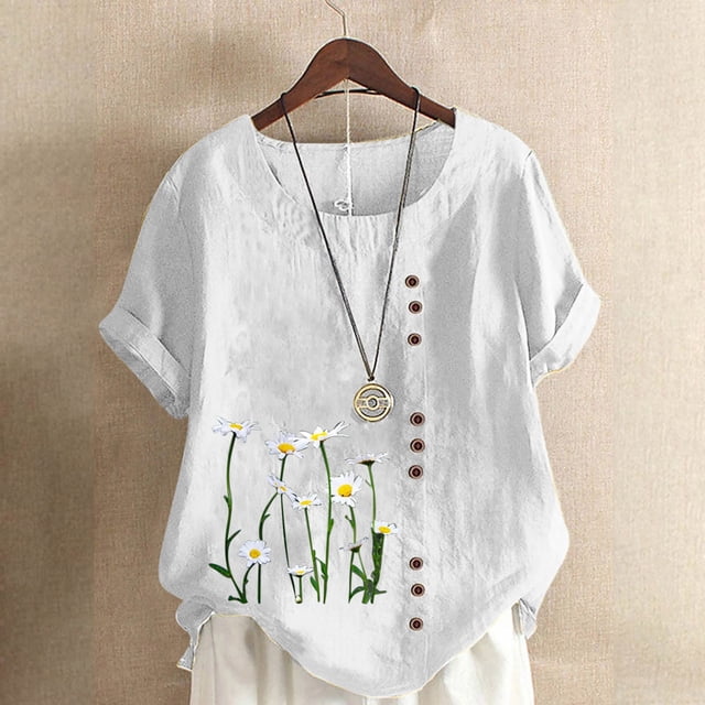Birdeem T-Shirt Ample Décontracté d'Été pour Femme à Col Rond, Manches Courtes, à Imprimé Floral