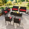thumbnail image 4 of Gymax Ensemble de Mobilier de Patio 8 Pcs avec Coussins Lavables et Table Basse en Verre Trempé, 4 of 10