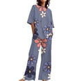 thumbnail image 2 of Womens pajama sets Summer Outfits for Women 2 Cotton Linen Set Oversized T Shirts Straight Leg Pant Plus Size Tracksuit M, 2 of 5