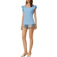 thumbnail image 2 of INSPIRE CHIC Women's Gingham Tops Square Neck Ruffle Cap Sleeves Summer Blouse XL Blue, 2 of 6