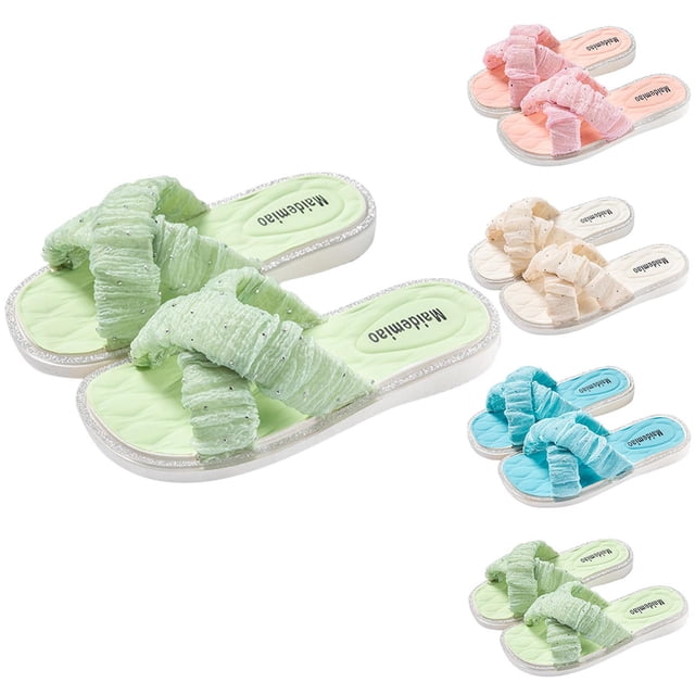 JDQJBZ Girl's Slippers Star Rhinestone Cross Strap Soft Sole Non Slip Breathable Indoor Outdoor Summer