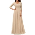 thumbnail image 2 of Faithtur Nouvelle Mode Femmes Longue Robe Couleur Unie Patchwork Dentelle V-Cou à Manches Mi Dos Sans Fermeture Éclair Robe Féminine, 2 of 5