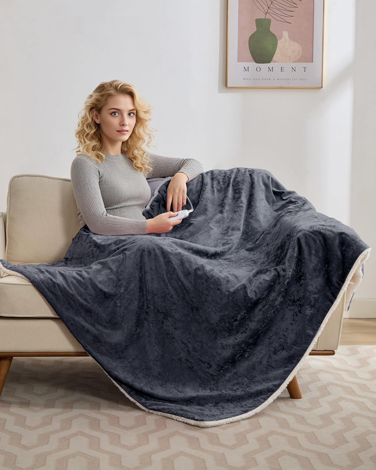 Heated Electric Throw Blanket, Velvet Soft Cozy Heating Blankets Throw with 4 Heat Levels & 4H Auto Off, Machine Washable, Over-Heat Protection, 50 in x 60 in ，Grey