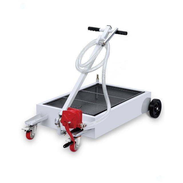 Yiwa Oil Drain Pan, 15 Gallon Low Profile Oil Drain Pan, Oil Change Pan with 8FT Hose & Folding Handle, Rolling Oil Drain Cart for Cars, Trucks, Buses, RVs