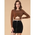 thumbnail image 4 of INSPIRE CHIC Women's Twist Long Sleeve Cut Out Front Glitter Cross Crop Tops, 4 of 6