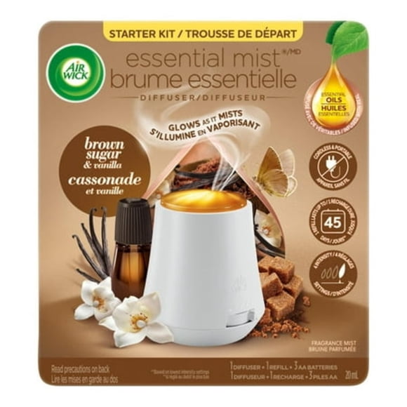 Air Wick Diffuseur d'Huiles Parfumées en Brume Essentielle Vanille et Papaye Rose 1 Diffuseur+1 Recharge Désodorisant