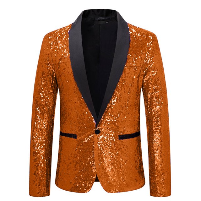 Burnt Orange Work Office Formal Date Night Evening Elegant Rave Button Jackets for Mens Winter Fall Sequin Sparkly Glitter Plain Jacket Blazer Coats Man 2025 Clothing M