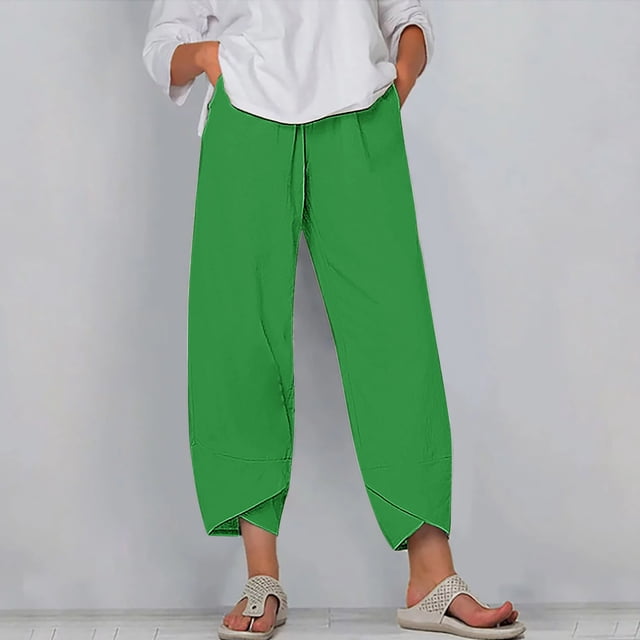 RXIRUCGD Women's Summer Comfortable Loose Wide Legged Fashion Solid Color Capris, Green, Size: L