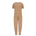 thumbnail image 4 of Ensemble 2 Pcs pour Femmes Été Col Uni Manches Courtes Blouse Haut + Pantalon Ample avec Poches, 4 of 6