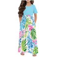 thumbnail image 1 of RXIRUCGD 2025 Vêtements d'Été pour Enfants Robe à Manches Courtes Col Rond avec Poches pour Adultes Jupe Longue Décontractée, 1 of 4