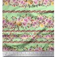 thumbnail image 1 of Soimoi Green polyester Crepe Fabric Leaves & Pink Floral Decor Fabric Printed BTY 42 Inch Wide, 1 of 3