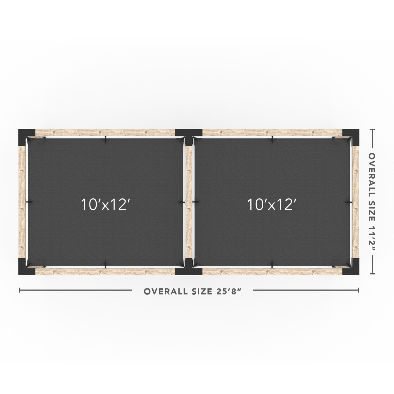 Kit Toja 12' x 22' Double Pergola avec 2 voiles d’ombre pour poteaux en bois 6x6