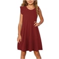 thumbnail image 2 of Milgrthf Girls Midi Dress Summer Ruffle Sleeve A Line Swing Basic Skater Twirl Party Dresses 4-12 Years Red, 2 of 9