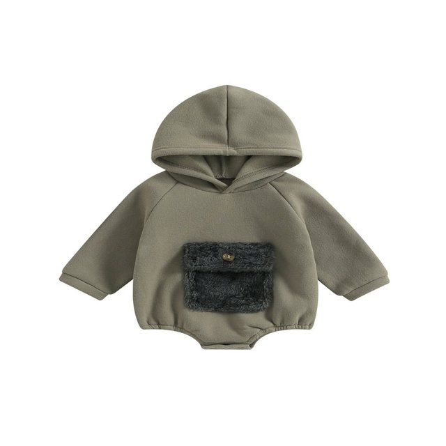 Baby Girls Boys Spring Autumn Hooded Romper Long Sleeve Contrast Color Romper with One Pocket