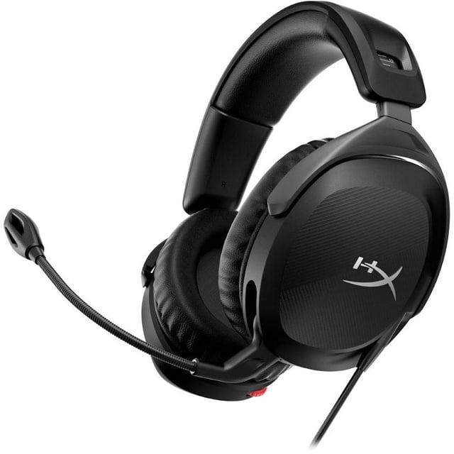 HyperX Cloud Stinger 2 Casque de Jeu pour PC Présenté dans une Vue Profil 3/4 avec Coussinets d'Oreille Rembourrés en Mousse Mémoire Noire et Revêtement en Similicuir, Serre-Tête Rembourré Ajustable, microphone Pivotant flexible pour Couper le Son, et Connexion Filaire, Offrant un Casque DTS:X audio spatial et un Confort pour de Longues Séances de Jeu, Également Idéal pour un Clavardage Vocal Clair.