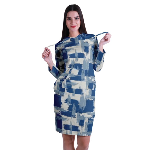 Moomaya Chandail à Capuchon à Manches Longues Imprimé, Robe T-Shirt en Jersey avec Poches