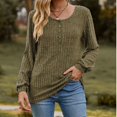 thumbnail image 2 of CEHVOM Women's Round Neck Stripe Matte Solid Color Button Splicing Long Sleeved T-shirt Top Clearance, 2 of 4