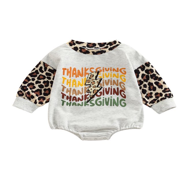 Bébé Garçons Filles L'action de Grâce Romper Manches Longues Col Rond Lettres Léopard Print Body
