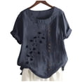 thumbnail image 5 of Dealovy Cotton Linen Tops for Women Crew Neck Short Sleeve Floral Embroidered T-Shirts Plus Size Tees, 5 of 5