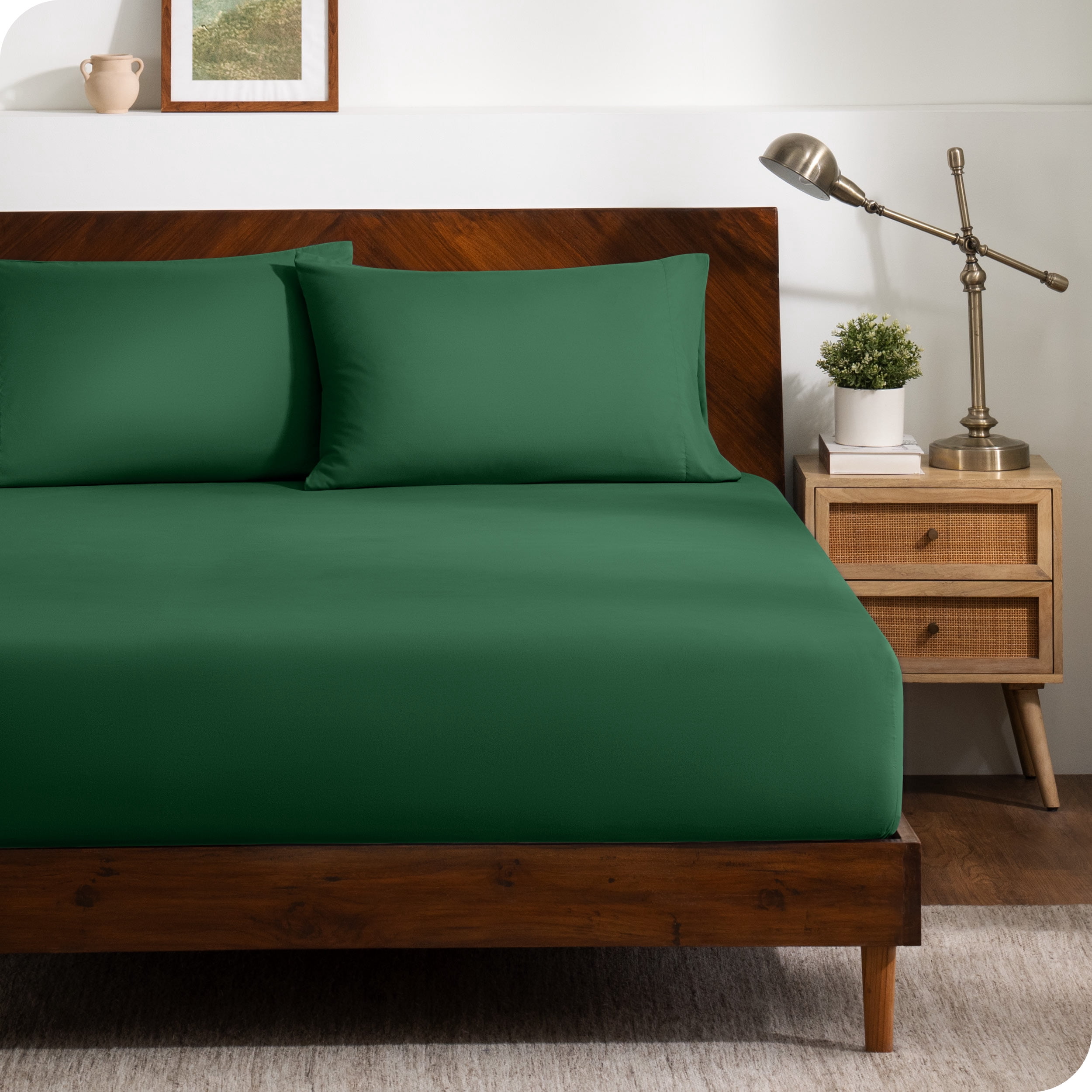 Bare Home Ultra-Soft Fitted Sheet + Pillowcase Set - Premium 1800 Collection - Deep Pocket - Twin, Forest Green