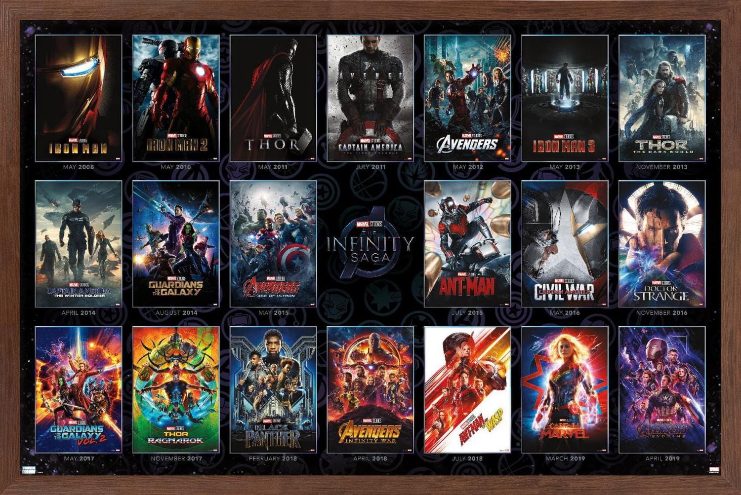 Marvel Avengers: The Infinity Saga - One Sheet Grid Wall Poster, 22.375" x 34" Framed