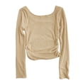 thumbnail image 4 of Fortune T-Shirt Basique pour Femmes à Encolure Dégagée, Manches Longues, Coupe Ajustée, Court, 4 of 9