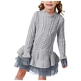 thumbnail image 1 of Splozh Robe d'Automne pour Filles Robe de Fête à Manches Longues de Printemps et d'Automne pour Filles Robe en Maille à Motif Gris, 5-6 Ans, 1 of 6