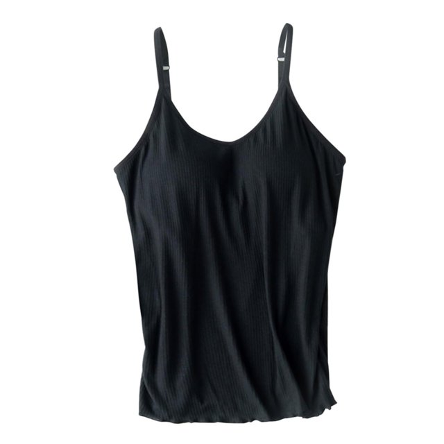Women's Shelf Bra Camisoles - Adjustable Spaghetti Strap, Solid Color, Cotton Fabric, for All Seasons