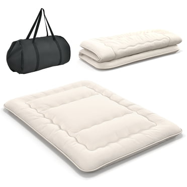 Costway Queen Futon Mattress Japanese Floor Sleeping Pad Washable Cover Carry Bag Beige