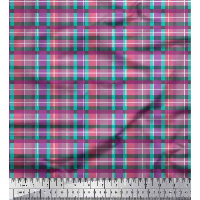 Soimoi Green Moss Georgette Fabric Gingham Check Printed Fabric 1 Yard 42 Inch Wide