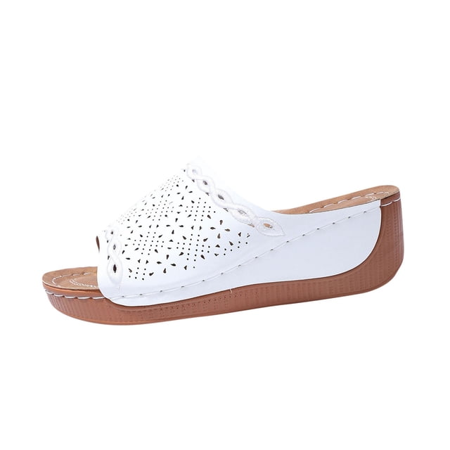 Womens Low Wedge Sandals Comfortable Dressy Arch Support Slides Orthopedic Sandals Slip On Summer Shoes