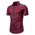 thumbnail image 1 of HWRETIE Polos pour Hommes Hommes Manches Courtes Col Rabattu Uni Boutons Blouse Chemise Hauts, 1 of 5