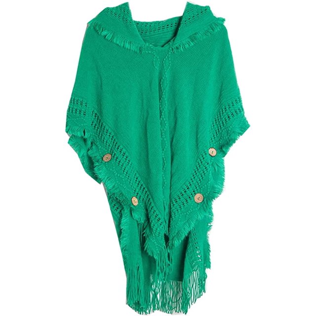 LinYooLi Poncho Cape Châle pour Femmes Surdimensionné Couleur Unie Pashmina à Capuche avec Franges Temps Froid