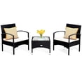 thumbnail image 2 of Costway Ensemble de Meubles 3 Pcs Table et 2 Chaises pour Patio en Osier Rotin avec Coussin, 2 of 10