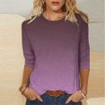 thumbnail image 2 of VSSSJ Hauts à Manches 3/4 pour Femmes Décontractés Tendance Imprimé Dégradé Manches Raglan Col Ras du Cou Coupe Décontractée Tunique Respirante T-Shirt Violet m, 2 of 4