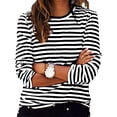 thumbnail image 1 of Timegard Hauts pour Femmes à Rayures à Manches Longues Col Ras du Cou Blouse Ample et Confortable Hauts Habillés Décontractés Vêtements d'Automne, 1 of 8