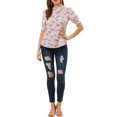 thumbnail image 2 of INSPIRE CHIC Women's Short Sleeve Ruffle Trim Neck Floral Print Blouses, 2 of 6