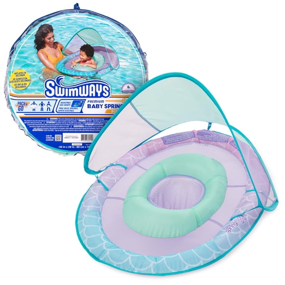 SwimWays Baby Spring Float, Baby Pool Float with Canopy, Swim Training PFD, Swimming Pool Accessories for Babies and Toddlers 9-24 Months,