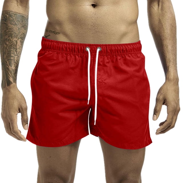 Plebaso Men's Beach Shorts Lightweight Casual Shorts Solid Color Drawstring Summer Shorts with Pockets