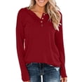 thumbnail image 2 of Timegard Womens Tops Long Sleeve Notched V-Neck Button Comfy Tee Fall Casual Loose Shirts Tops Blouse, 2 of 4