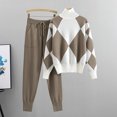 thumbnail image 1 of Weiqiqre Womens Turtleneck Sweater Checkered Color Block Knit Trendy Blouses & Shirts Sets, 1 of 8
