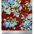 thumbnail image 1 of Soimoi Red Poly Georgette Fabric Leaves & Begonia Floral Decor Fabric Printed Yard 52 Inch Wide, 1 of 3