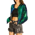 thumbnail image 2 of Unique Bargains Blouson Bomber à Paillettes Scintillantes d'Halloween pour Femme à Manches Longues avec Fermeture Éclair Grand Vert, 2 of 7