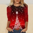 thumbnail image 1 of Chemises pour Femmes Femmes Décontracté Imprimé Noël Ample Manches Trois Quarts Col Rond Hauts Blouses en Liquidation, 1 of 5