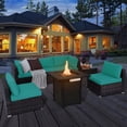 thumbnail image 1 of Costway 7 PCS Patio Furniture Set with 28" 50000 BTU Propane Gas Fire Pit Table Cushions Turquoise, 1 of 10